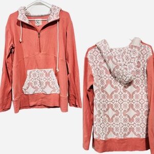 Ampersand Avenue - Lace Detail Burning Love Coral Hoodie - XL
